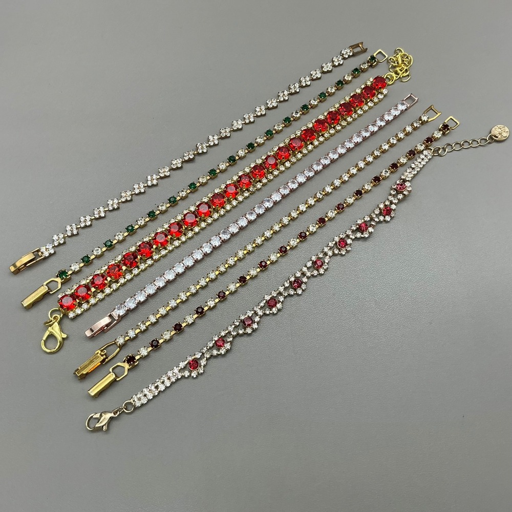 Rhinestone Tennis Bracelet Lot Womens Multicolor Gold Tone Crystal Jewelry Set
